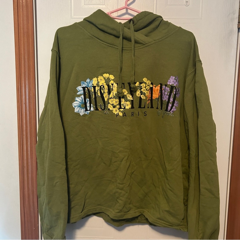 Disneyland Paris Green Floral Cropped Hoodie Sweatshirt